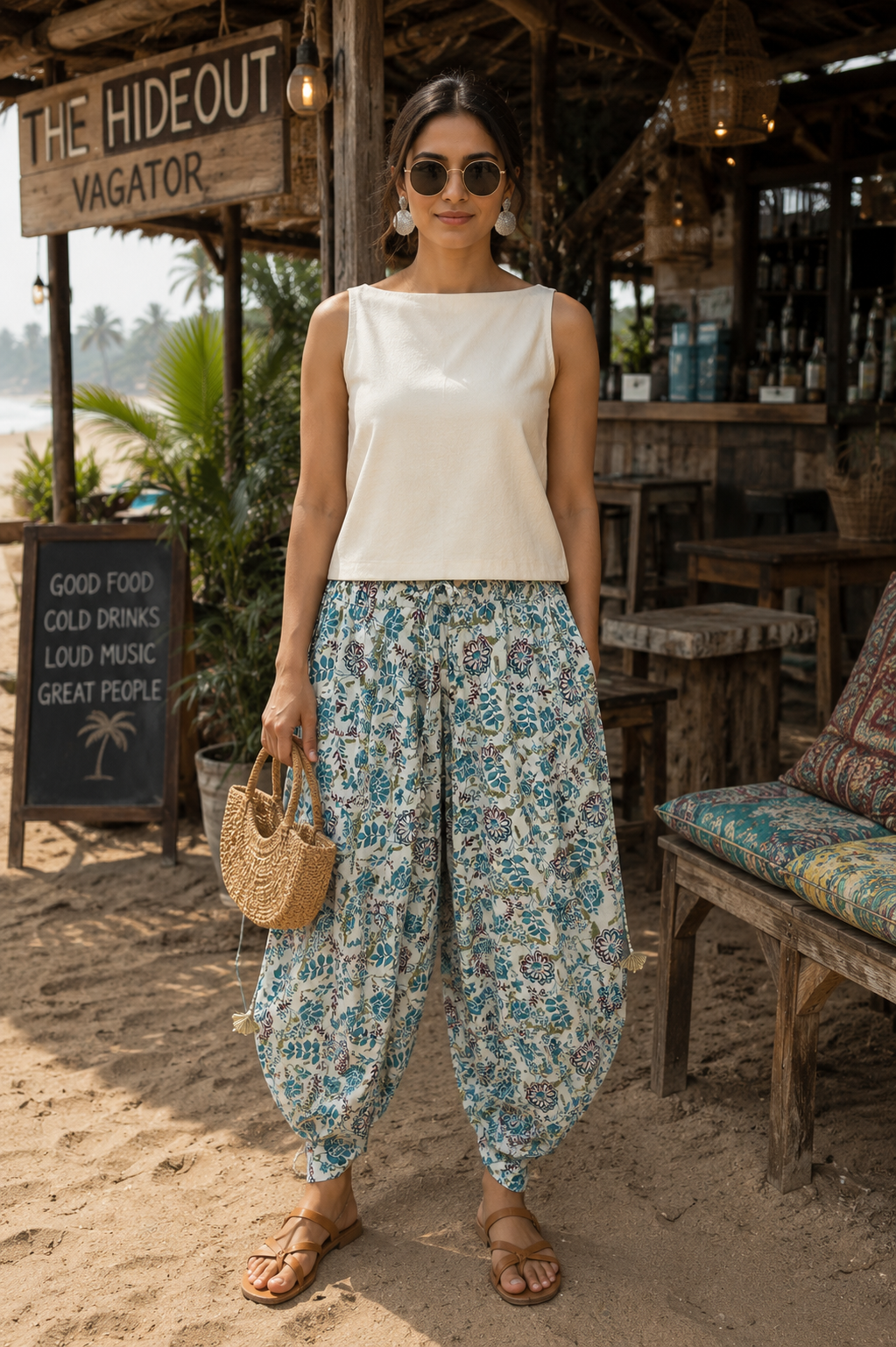 Botanical draped Dhoti Pants
