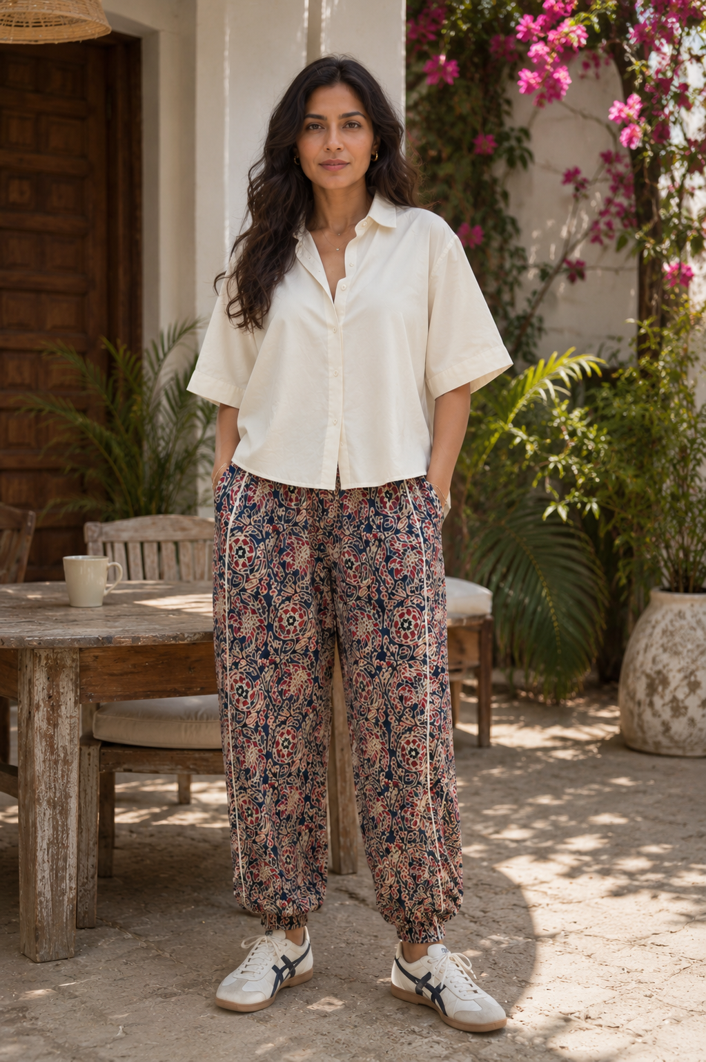 Blue Printed Tapered Dhoti Pants