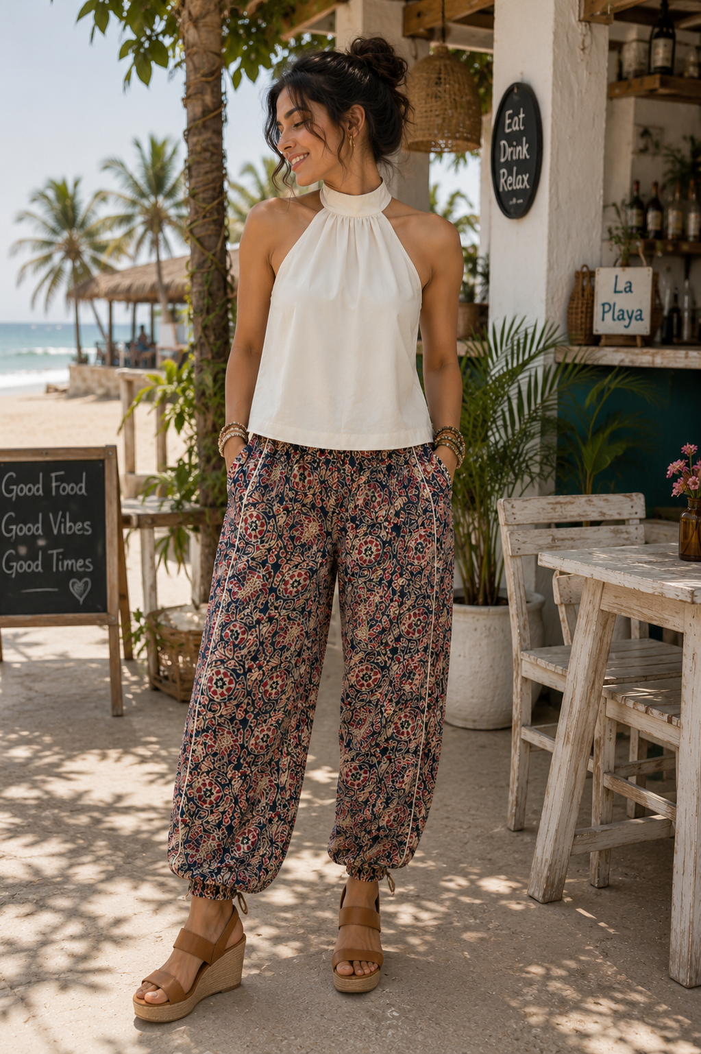 Blue Printed Tapered Dhoti Pants