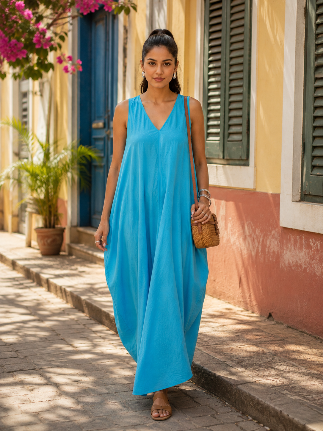 Colva Cocoon Dress - Aqua Blue