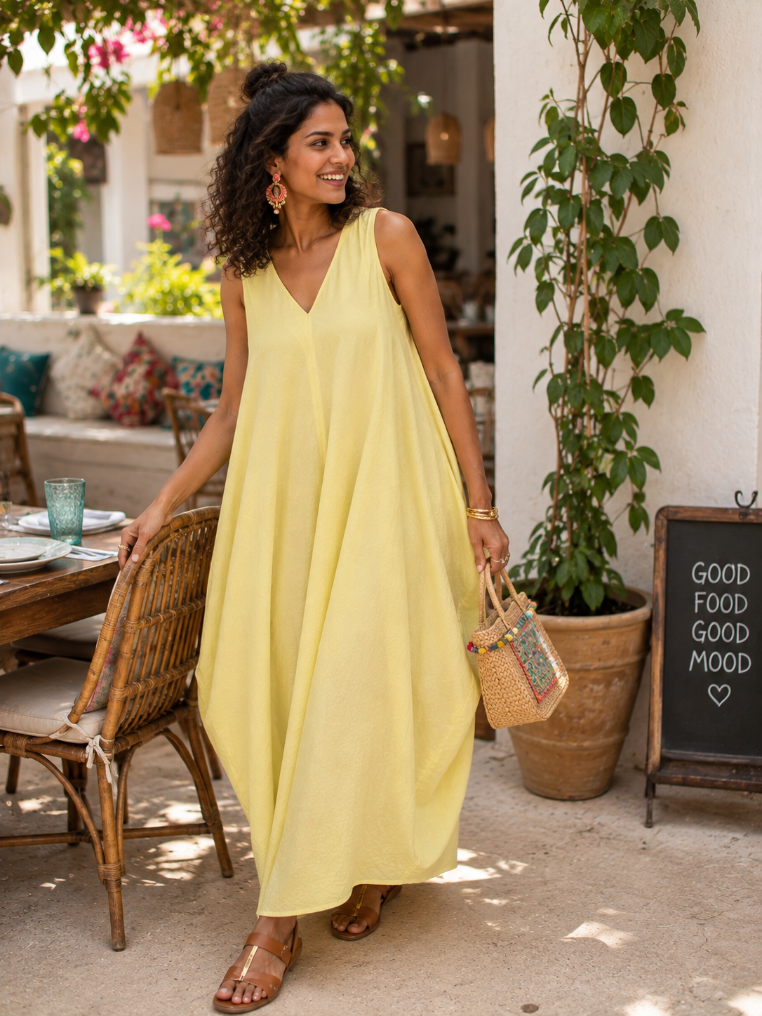 Colva Cocoon Dress - Lemon Yellow