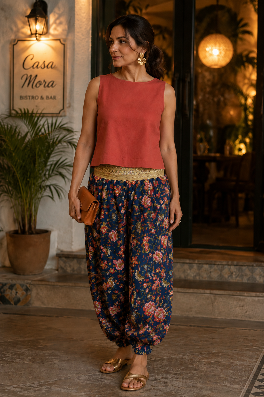 Navy floral Dhoti Pants